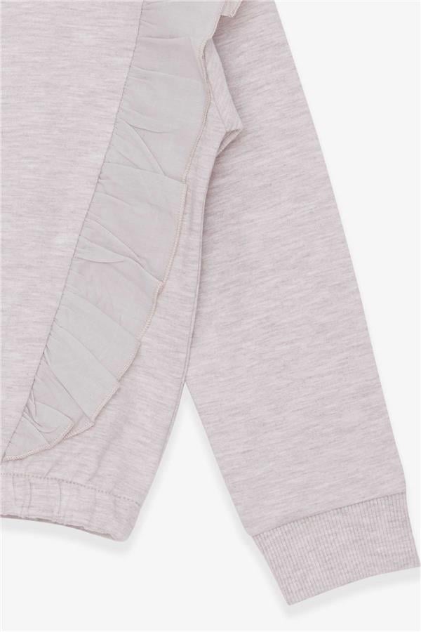 Girls' Sweatshirt with Elastic Waist, Beige Melange (Ages 4-8)