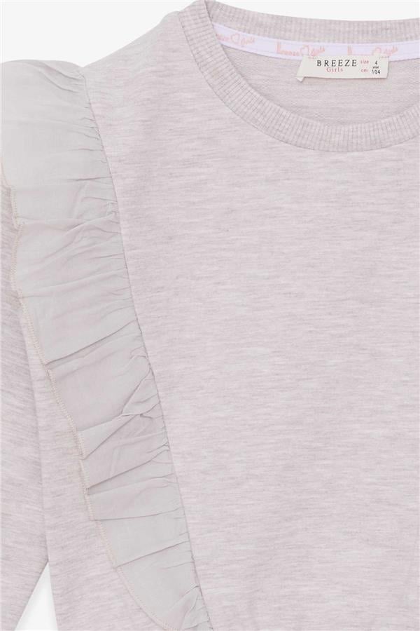 Girls' Sweatshirt with Elastic Waist, Beige Melange (Ages 4-8)