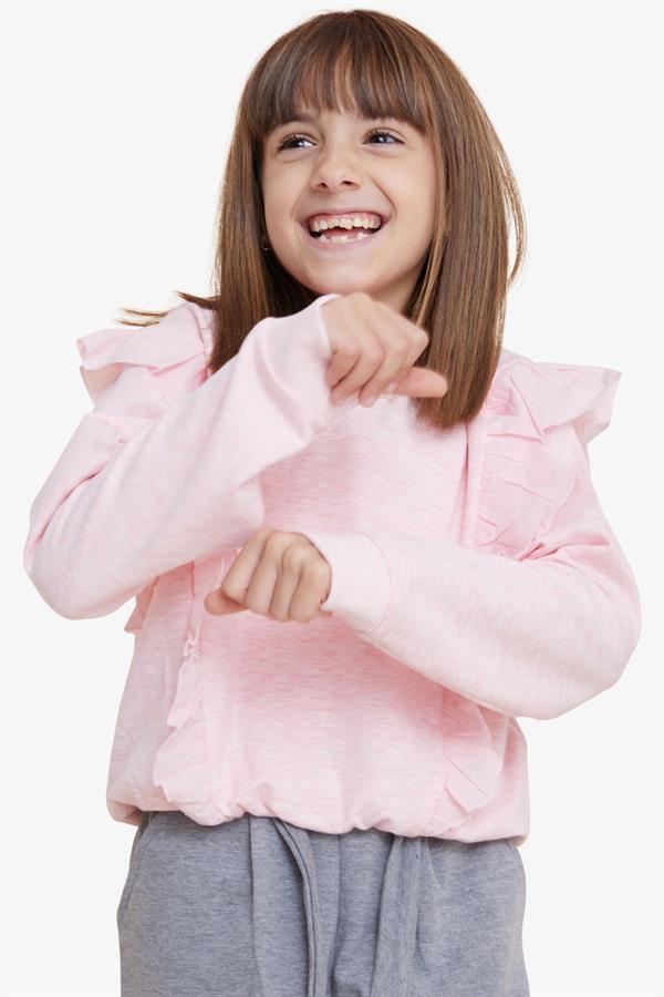 Girls' Sweatshirt with Elastic Waist, Salmon Melange (Ages 4-5)