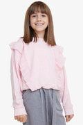 Girls' Sweatshirt with Elastic Waist, Salmon Melange (Ages 4-5)