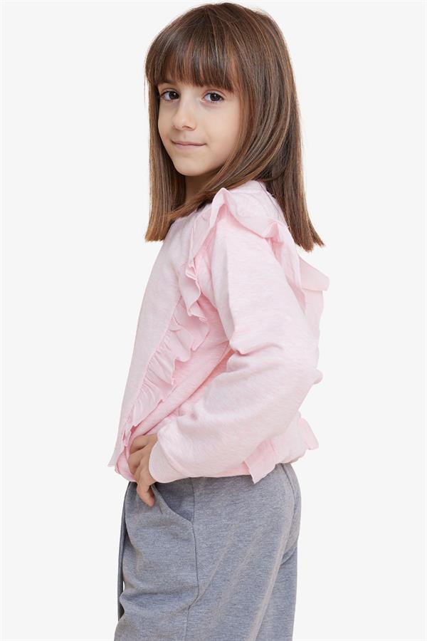 Girls' Sweatshirt with Elastic Waist, Salmon Melange (Ages 4-5)