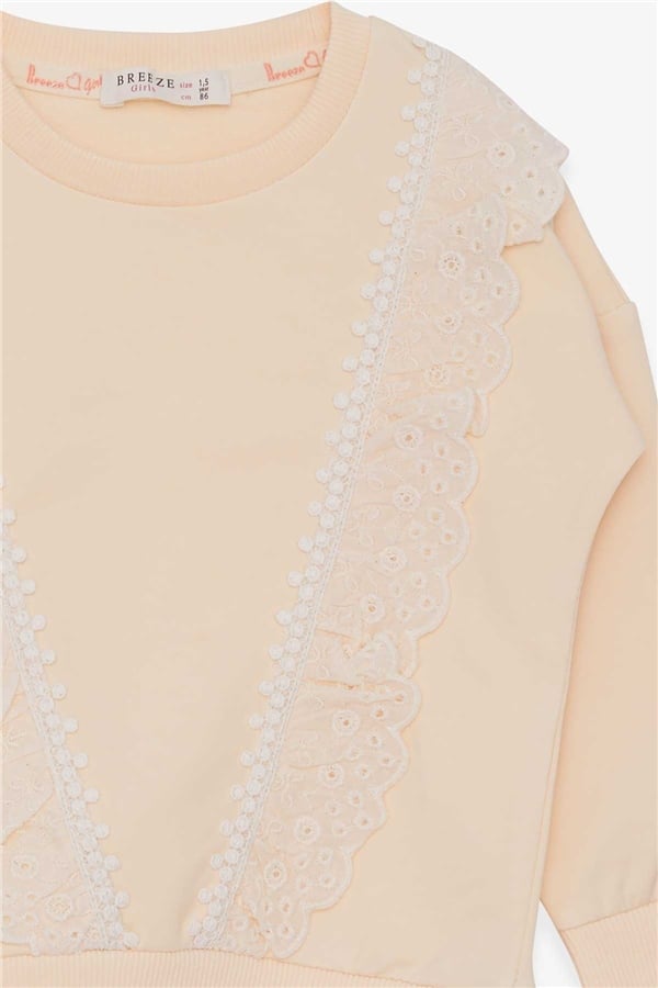 Girls' Lace Sweatshirt, Cream (1.5-4 Years)