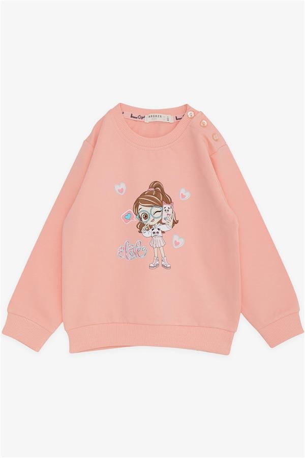 Girls' Sweatshirt with Cool Girl Print, Salmon Design (1.5-3 Years)
