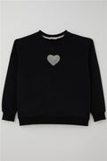 Girls' Sweatshirt with Sparkling Heart Fairy Tale Design and Pearl Embellished, Black (Ages 9-14)