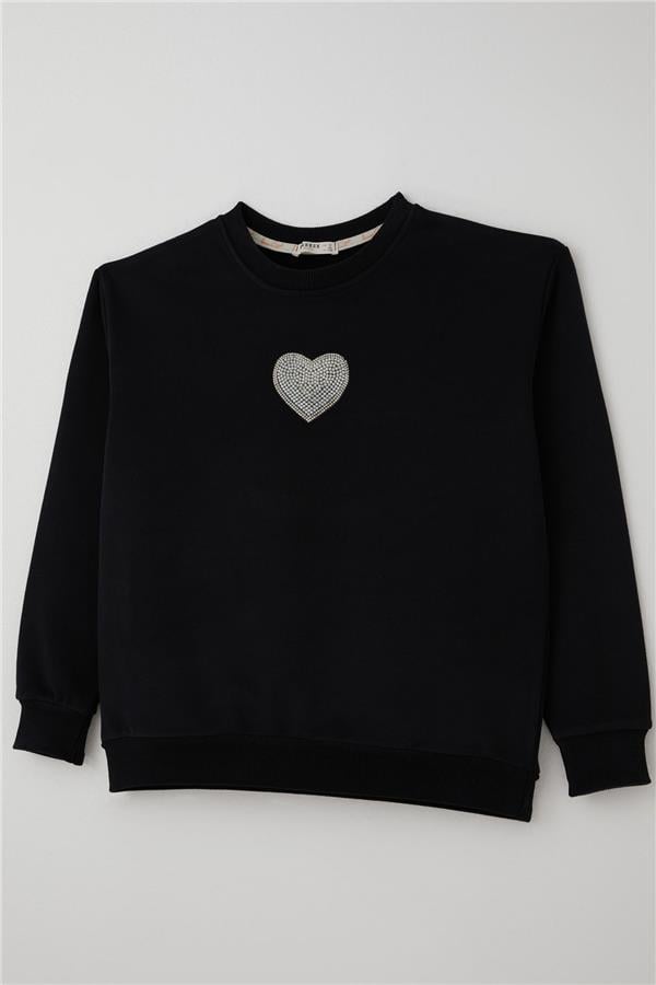 Girls' Sweatshirt with Sparkling Heart Fairy Tale Design and Pearl Embellished, Black (Ages 9-14)