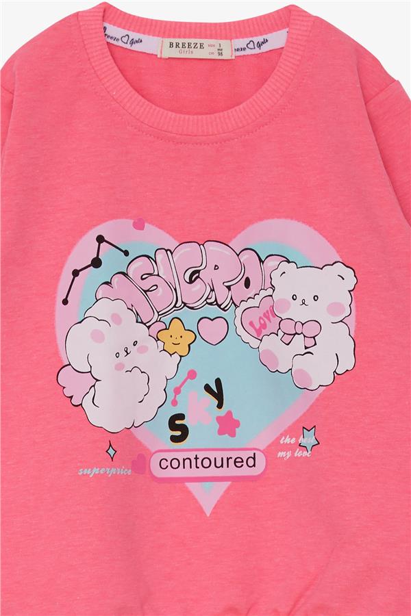 Girls' Sweatshirt with Heart Print Neon Pink (2-3 Years)