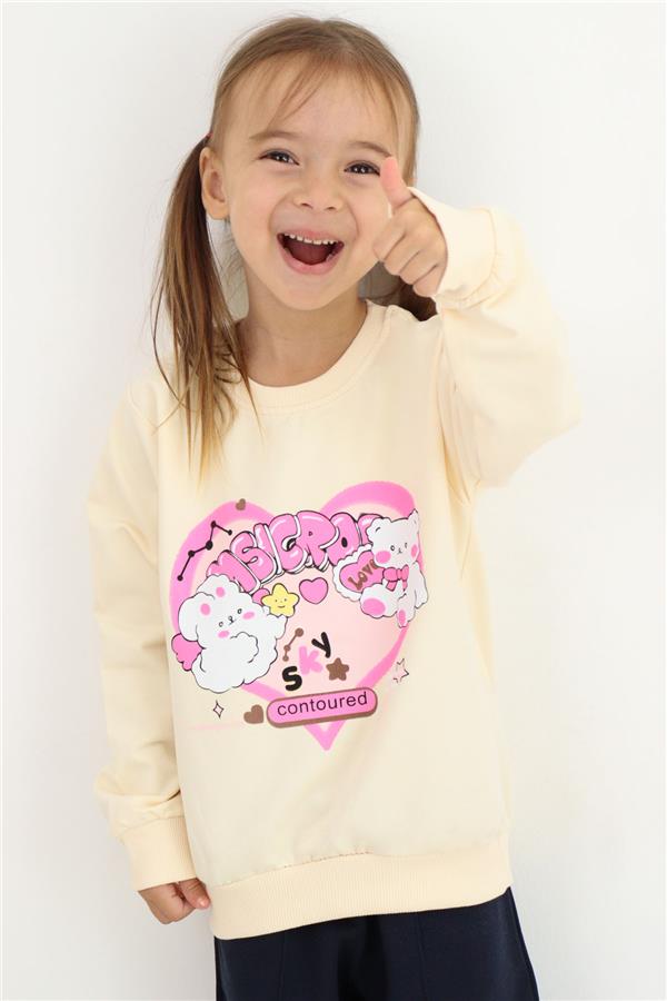 Girls' Sweatshirt with Heart Print, Cream (Ages 2-4)