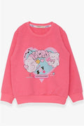 Girls' Sweatshirt with Heart Print Neon Pink (2-3 Years)