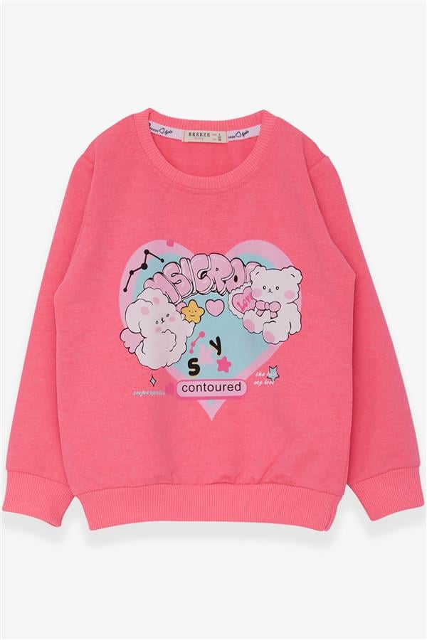 Girls' Sweatshirt with Heart Print Neon Pink (2-3 Years)