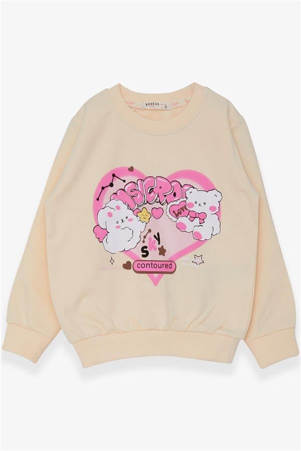 Girls' Sweatshirt with Heart Print, Cream (Ages 2-4)