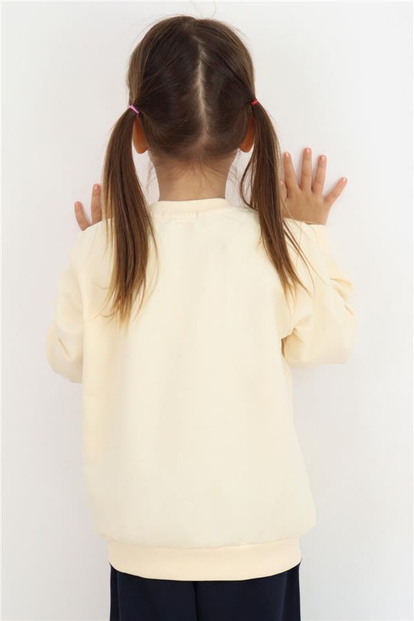 Girls' Sweatshirt with Heart Print, Cream (Ages 2-4)