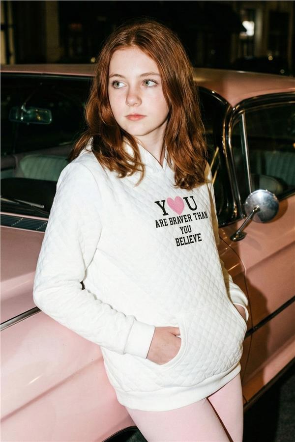Girls' Sweatshirt, Quilted Pattern, Kangaroo Pocket, Ecru (Ages 8-14)