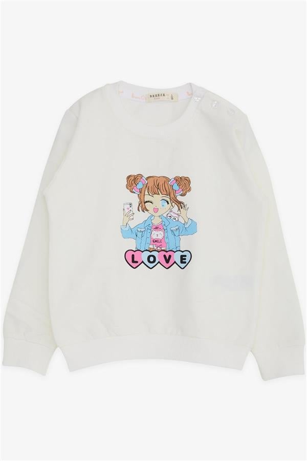 Girls' Sweatshirt with Girl Print, Off-White (1.5-3 Years)