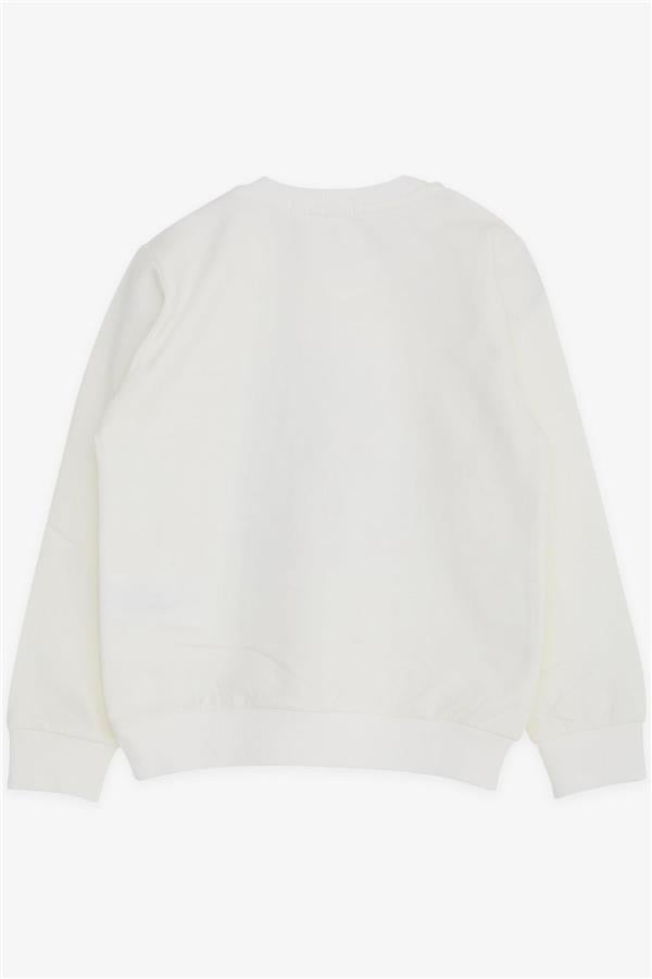 Girls' Sweatshirt with Girl Print, Off-White (1.5-3 Years)