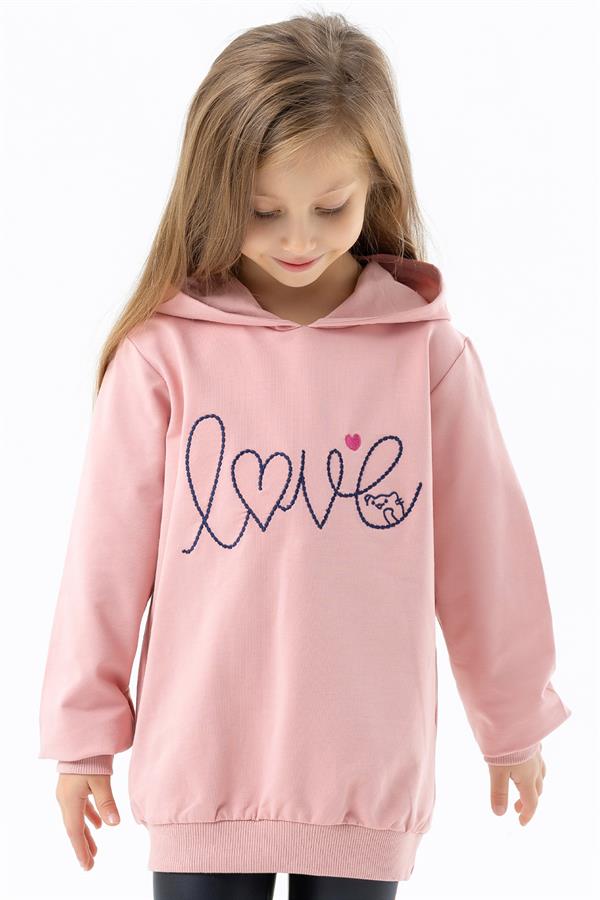 Girls' Sweatshirt with Embroidered Text Print, Powder Pink (Ages 2-5)