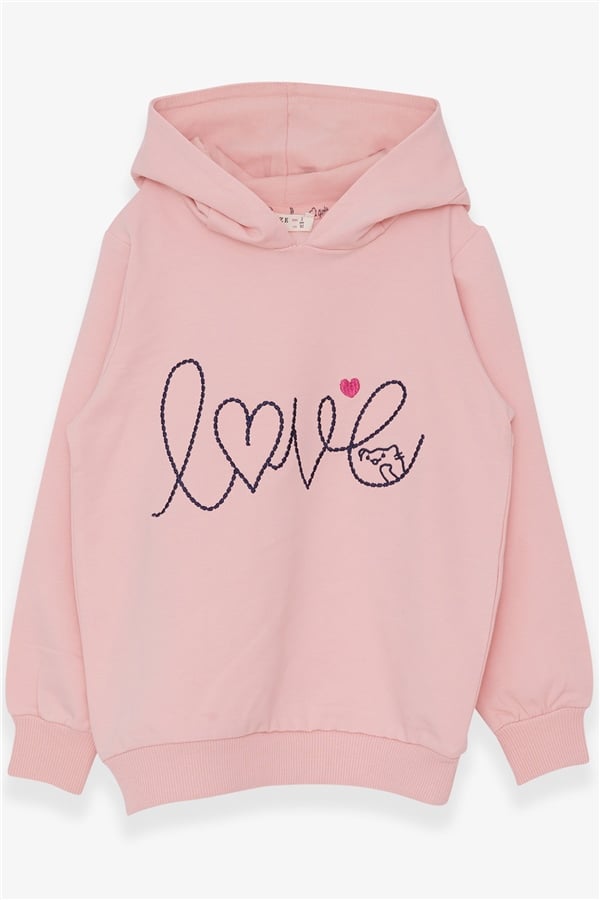 Girls' Sweatshirt with Embroidered Text Print, Powder Pink (Ages 2-5)