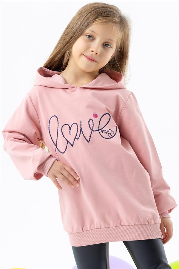 Girls' Sweatshirt with Embroidered Text Print, Powder Pink (Ages 2-5)