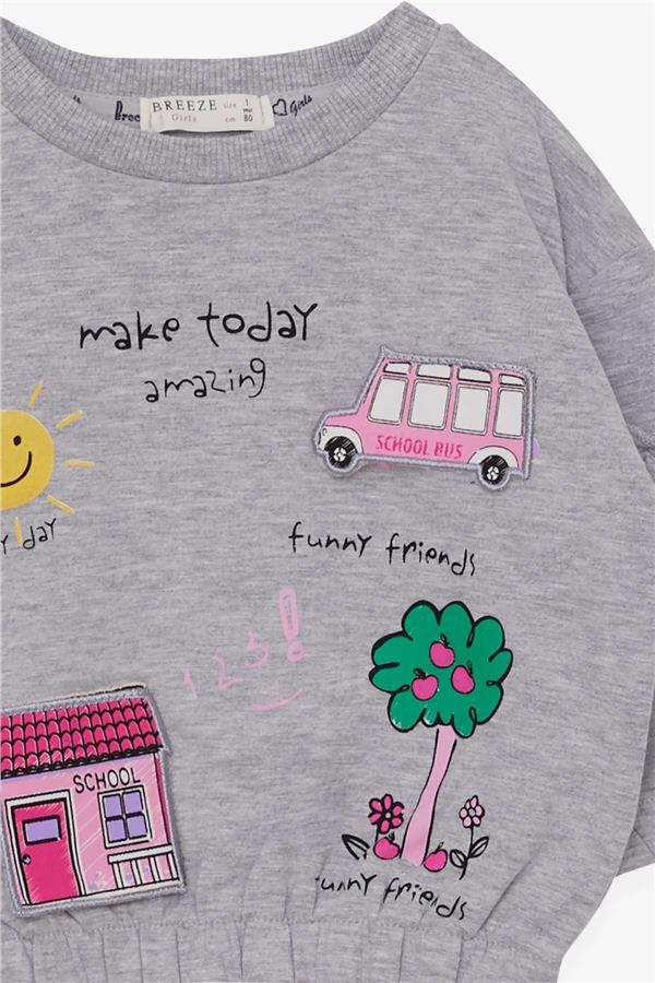 Baby Girl Sweatshirt School Theme Grey Melange (1-1.5 Years)