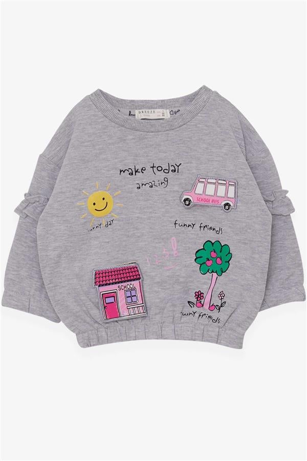 Baby Girl Sweatshirt School Theme Grey Melange (1-1.5 Years)