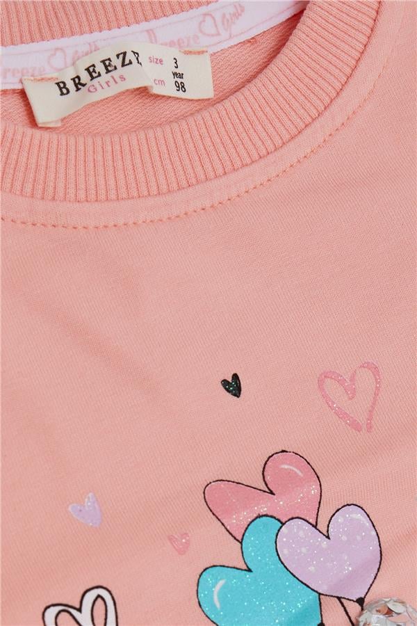 Baby Girl Sweatshirt with Sequins, Teddy Bear Accessory, Glittery Text Print, Salmon (1.5-2 Years)