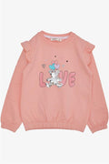 Baby Girl Sweatshirt with Sequins, Teddy Bear Accessory, Glittery Text Print, Salmon (1.5-2 Years)