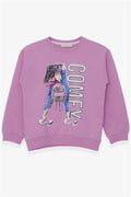 Girls' Sweatshirt with Sequin Print, Purple (Ages 9-14)