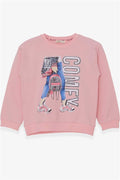 Girls' Sweatshirt with Sequin Print, Powder Pink (Ages 9-14)