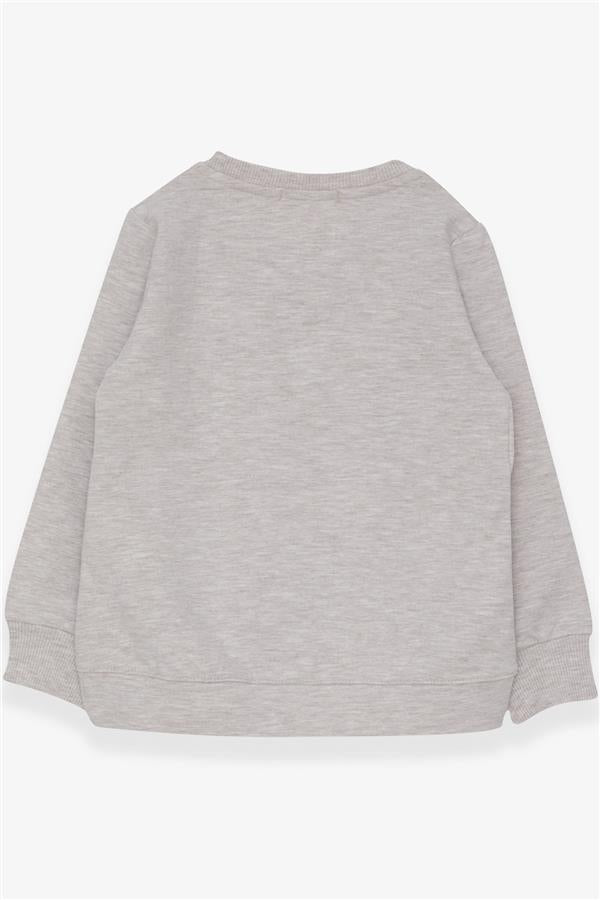 Girls' Sweatshirt with Sequin Girl Print, Beige Melange (Ages 3-4)