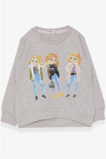 Girls' Sweatshirt with Sequin Girl Print, Beige Melange (Ages 3-4)