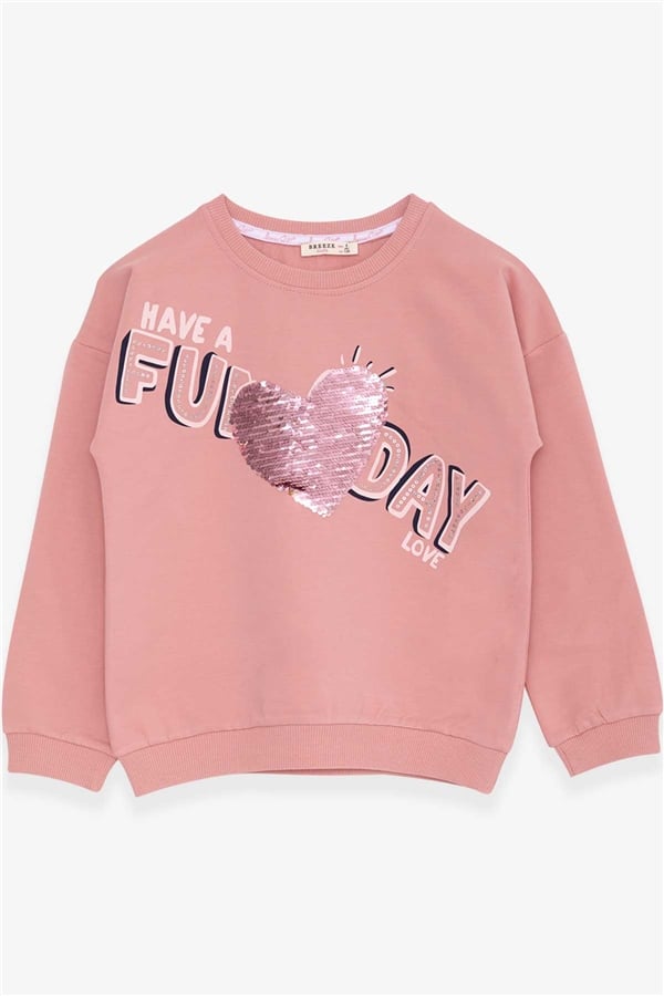 Girls' Sweatshirt with Sequins and Text Print, Rose Pink (Ages 4-5)