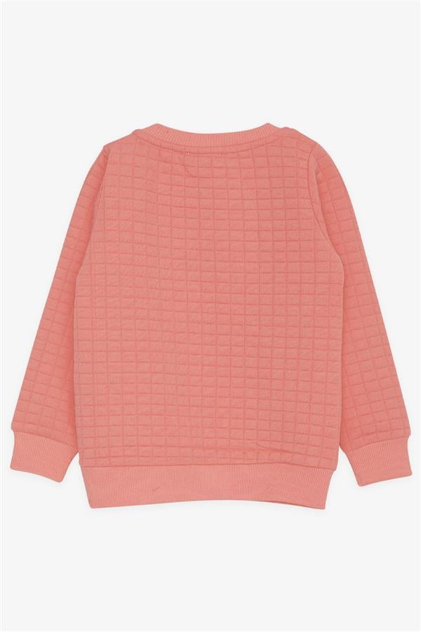 Girls' Sweatshirt with Sequins and Text Print, Salmon (1.5-5 Years)