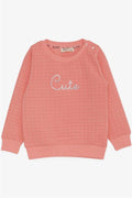 Girls' Sweatshirt with Sequins and Text Print, Salmon (1.5-5 Years)