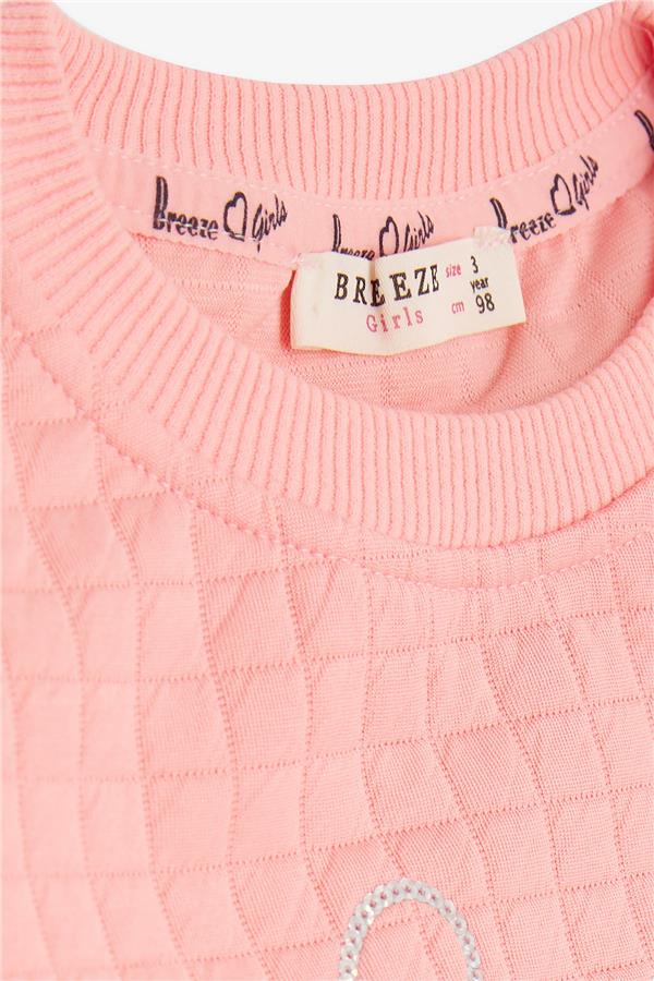 Girls' Sweatshirt with Sequins and Text Print, Salmon (1.5-5 Years)