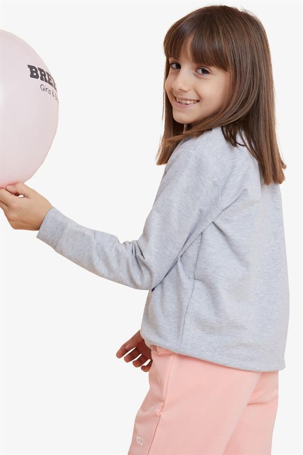 Girls' Sweatshirt with Colorful Nail Polish Print, Grey Melange (Ages 6-12)