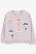 Girls' Sweatshirt with Girl Holding Umbrella Print, Beige Melange (1.5-5 Years)