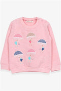 Girls' Sweatshirt with Girl Holding Umbrella Print, Salmon Melange (1.5-4 Years)