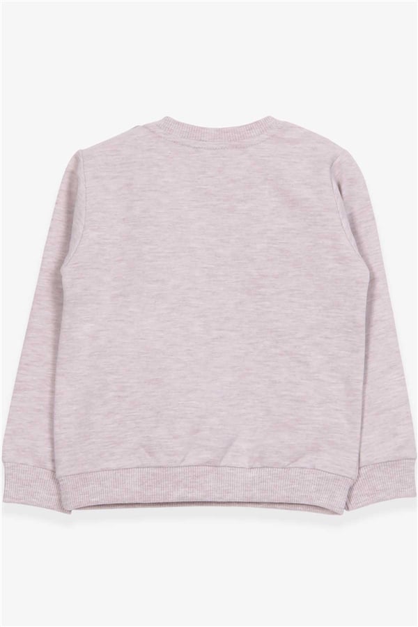 Girls' Sweatshirt with Girl Holding Umbrella Print, Beige Melange (1.5-5 Years)