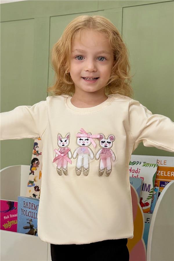Girls' Sweatshirt with Cute Animal Print, Cream (1.5-5 Years)