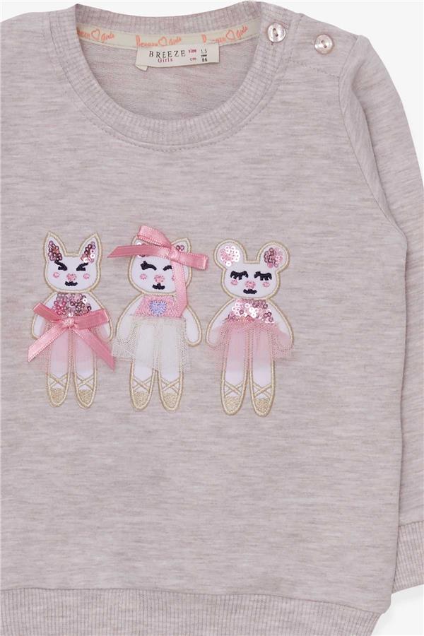 Baby Girl Sweatshirt with Cute Animal Print, Beige Melange (1.5-2 Years)
