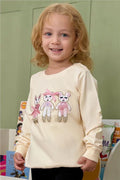 Girls' Sweatshirt with Cute Animal Print, Cream (1.5-5 Years)