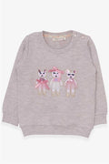 Baby Girl Sweatshirt with Cute Animal Print, Beige Melange (1.5-2 Years)