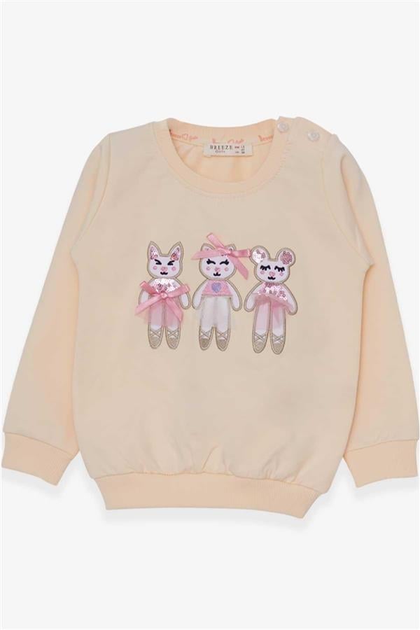 Girls' Sweatshirt with Cute Animal Print, Cream (1.5-5 Years)