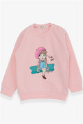 Baby Girl Sweatshirt with Cute Girl Print, Powder Pink (1.5-2 Years)
