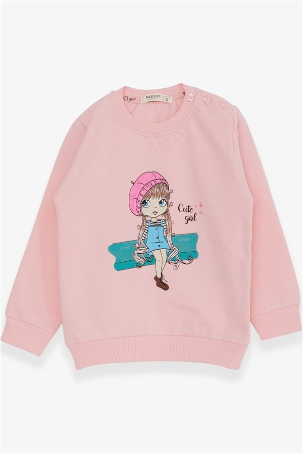 Baby Girl Sweatshirt with Cute Girl Print, Powder Pink (1.5-2 Years)