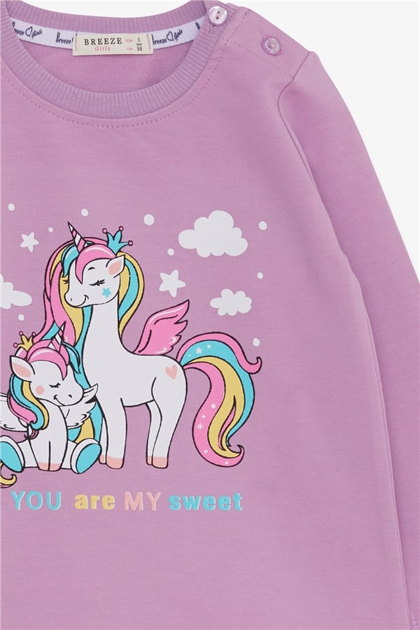 Baby Girl Sweatshirt with Cute Unicorn Print, Purple (1-2 Years)