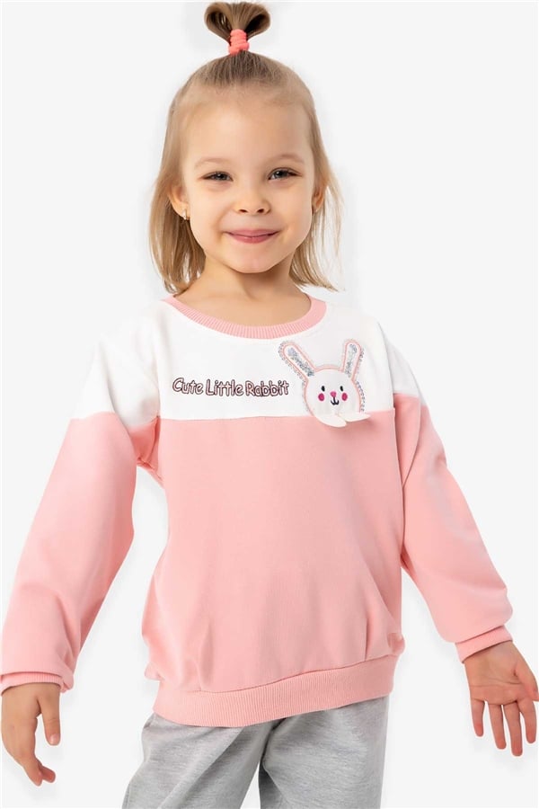 Baby Girl Sweatshirt with Rabbit Embroidery, Salmon Color (1-1.5 Years)