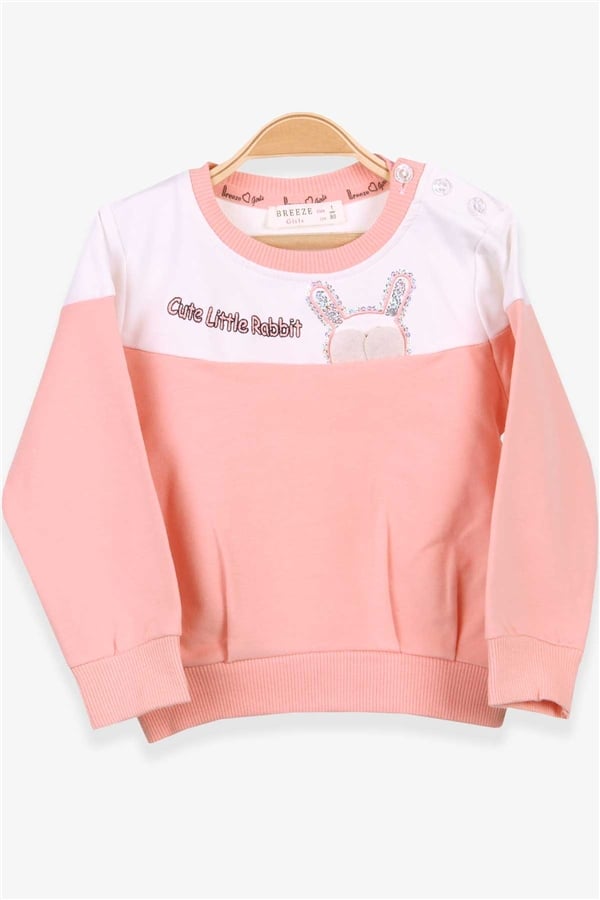 Baby Girl Sweatshirt with Rabbit Embroidery, Salmon Color (1-1.5 Years)