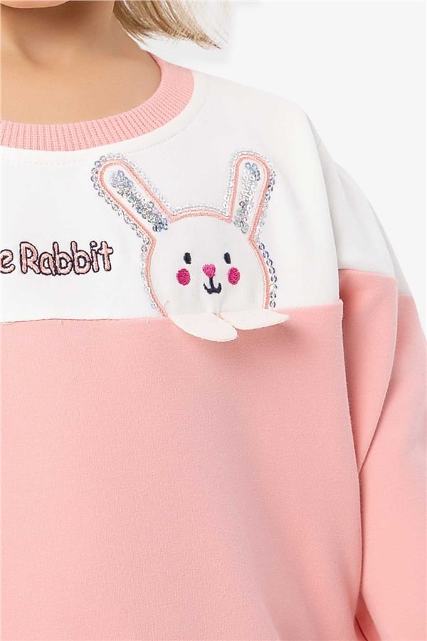 Baby Girl Sweatshirt with Rabbit Embroidery, Salmon Color (1-1.5 Years)