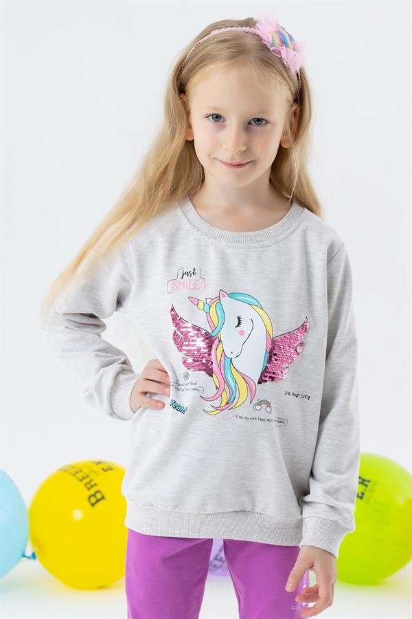 Baby Girl Sweatshirt Unicorn Print Grey Melange (2 Years)