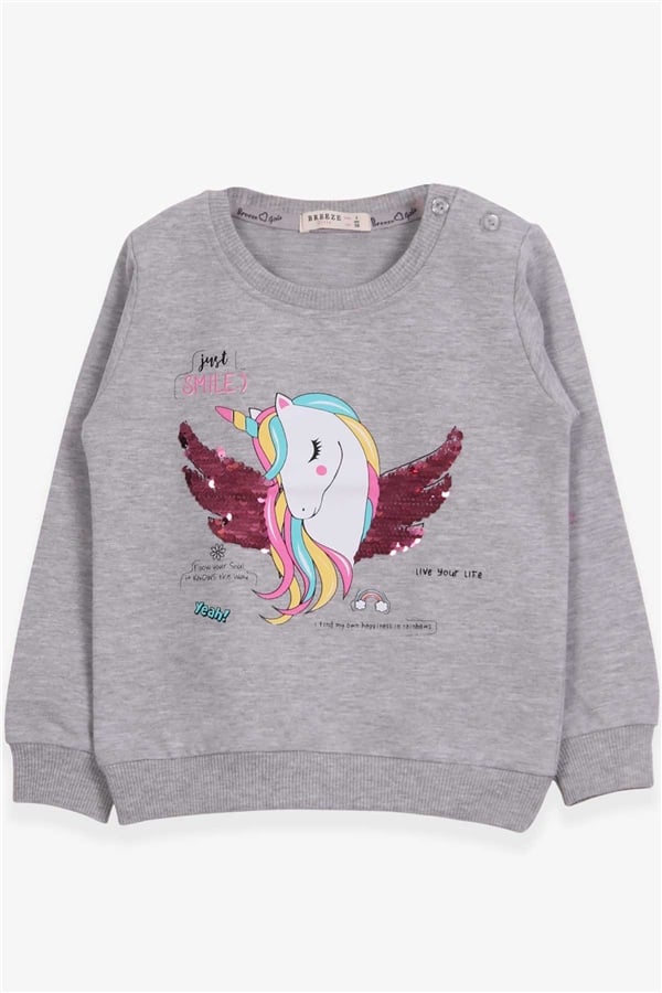 Baby Girl Sweatshirt Unicorn Print Grey Melange (2 Years)
